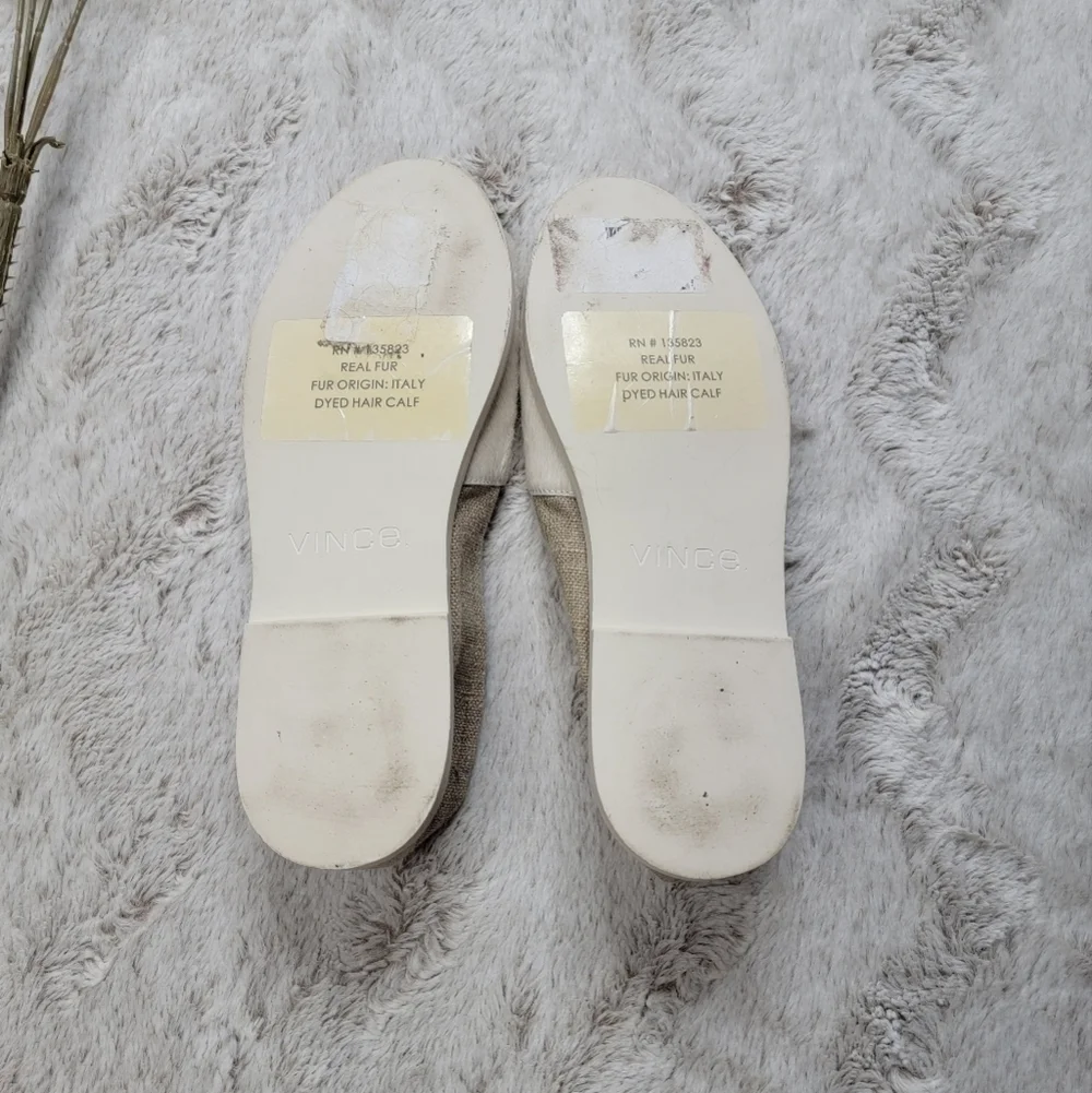 Vince Dyed Italian Calf‎ Hair Slip On Cream Neutral Open Toe Shoes Size 6M